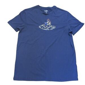 DISNEY BELLE Embroidered T Shirt Size L Women Reading Book Princess Blue Casual